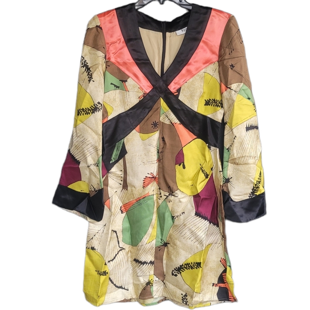 Hoss Homeless $475 100% Silk Abstract Front Back Zip Dress 6